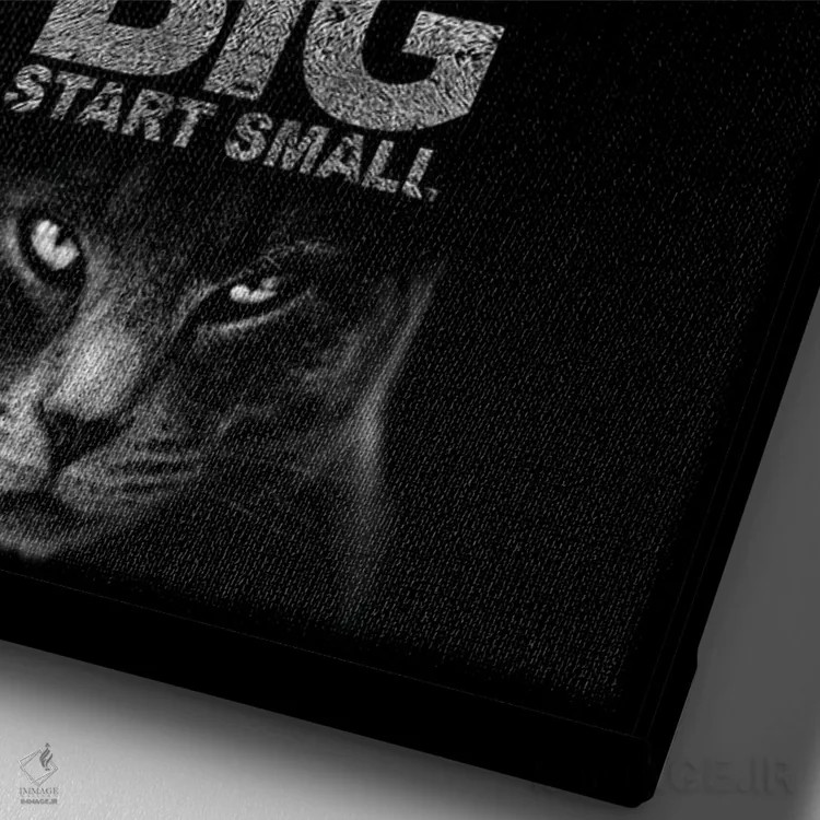 تابلو جمله انگیزشی: بزرگ فکر کن، کوچک شروع کن اثر آدریان بالدُوینو - نمای نزدیک بافت بوم