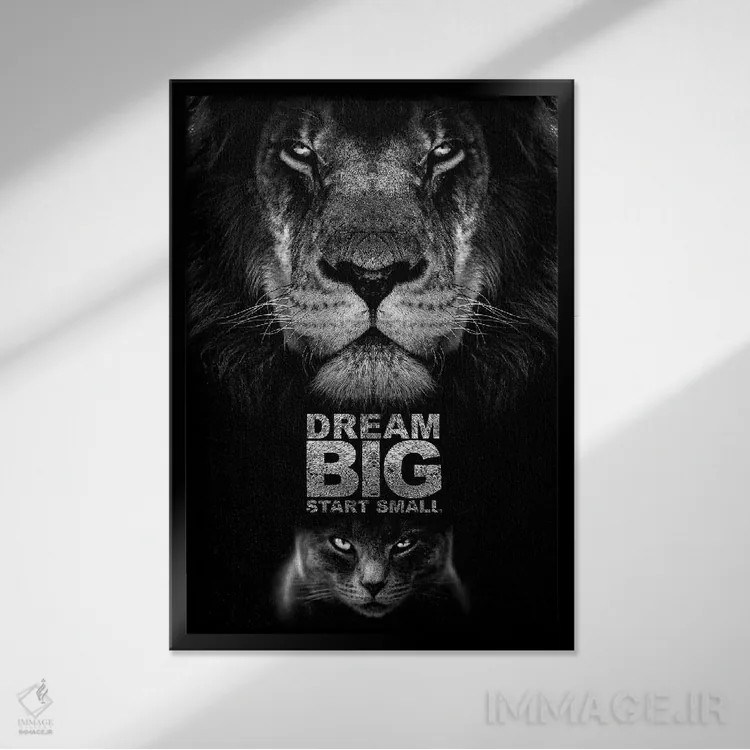 تابلو جمله انگیزشی: بزرگ فکر کن، کوچک شروع کن اثر آدریان بالدُوینو - نمای قابدار مشکی