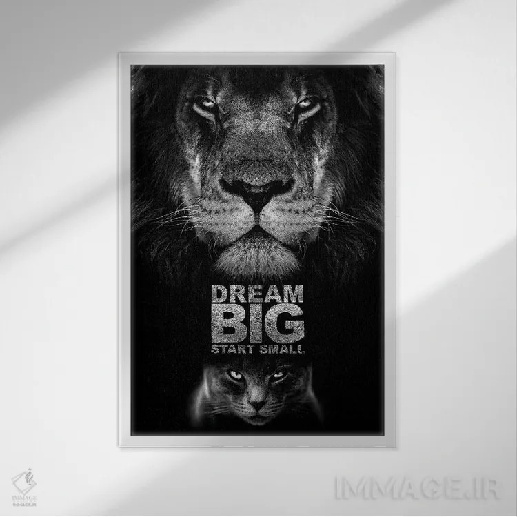 تابلو جمله انگیزشی: بزرگ فکر کن، کوچک شروع کن اثر آدریان بالدُوینو - نمای قابدار سفید