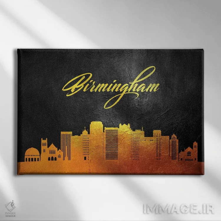 تابلو خط افق طلایی بیرمنگام، آلاباما اثر آدریان بالدُوینو - نمای روبهرو روی دیوار