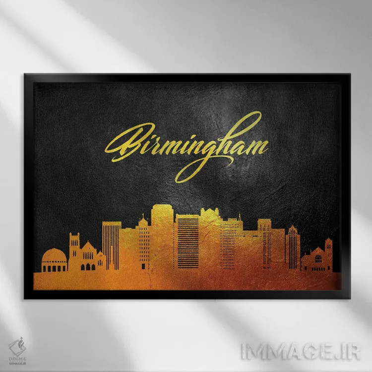 تابلو خط افق طلایی بیرمنگام، آلاباما اثر آدریان بالدُوینو - نمای قابدار مشکی