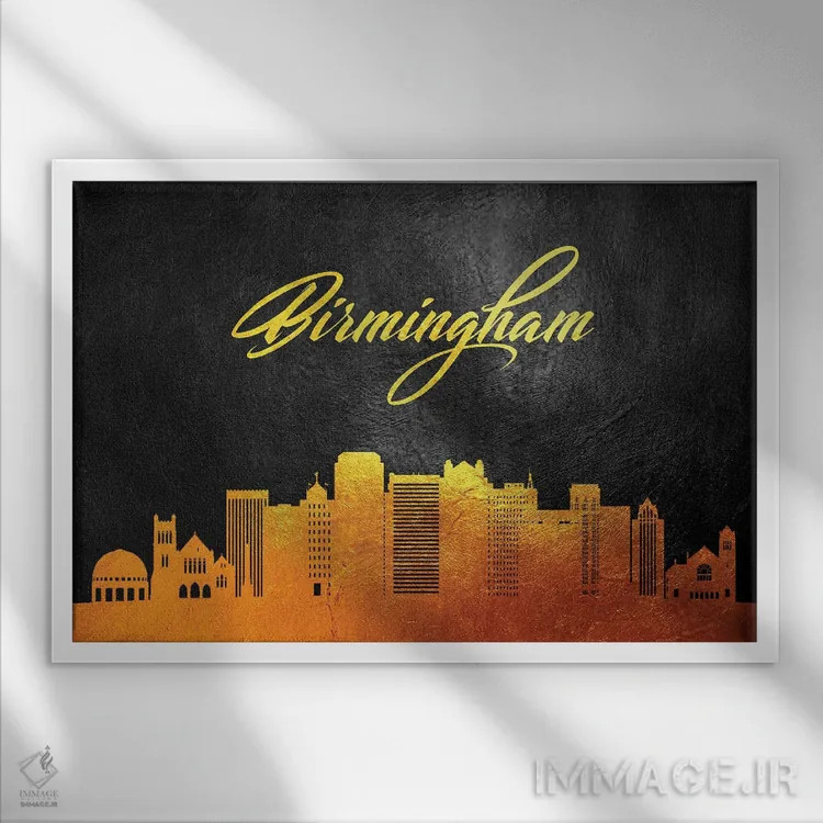 تابلو خط افق طلایی بیرمنگام، آلاباما اثر آدریان بالدُوینو - نمای قابدار سفید