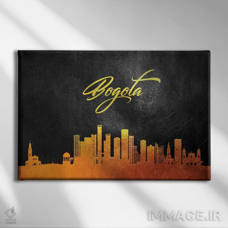 تابلو خط افق طلایی بوگوتا، کلمبیا اثر آدریان بالدُوینو - نمای روبهرو روی دیوار