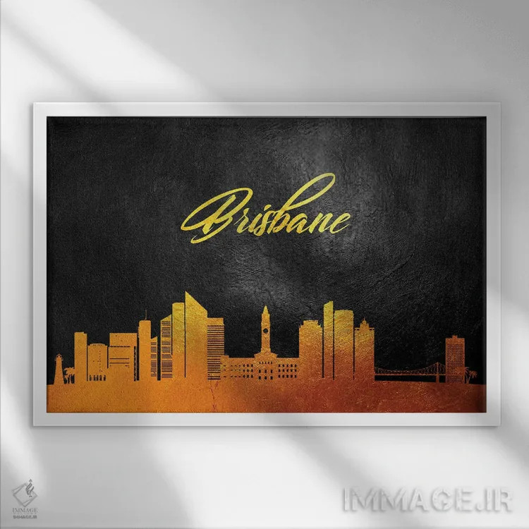 تابلو خط افق طلایی بریزبین، استرالیا اثر آدریان بالدُوینو - نمای قابدار سفید