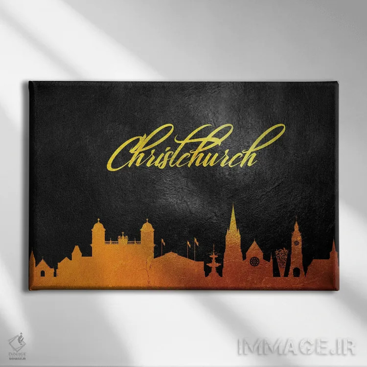 تابلو خط افق طلایی کرایستچرچ، نیوزیلند اثر آدریان بالدُوینو - نمای روبهرو روی دیوار