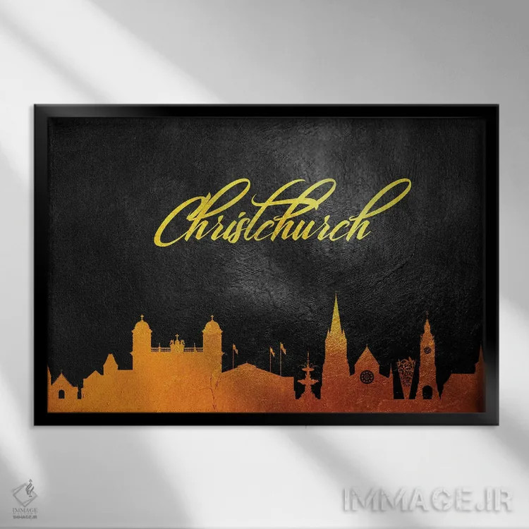 تابلو خط افق طلایی کرایستچرچ، نیوزیلند اثر آدریان بالدُوینو - نمای قابدار مشکی