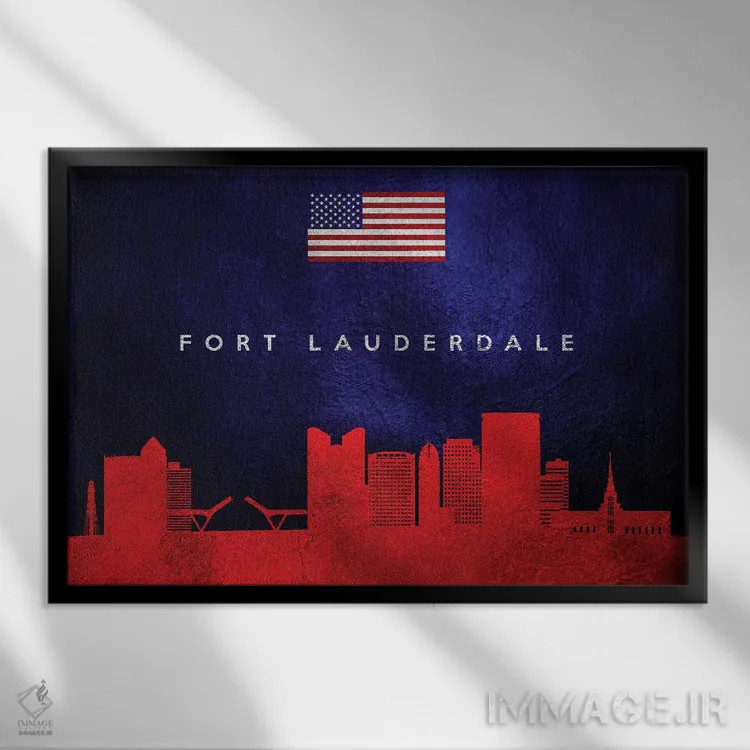 تابلو خط افق فورت لادردیل فلوریدا اثر آدریان بالدُوینو - نمای قابدار مشکی