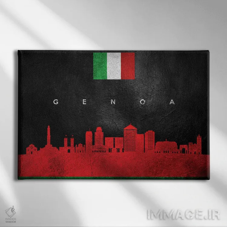 تابلو خط افق جنوا ایتالیا اثر آدریان بالدُوینو - نمای روبهرو روی دیوار