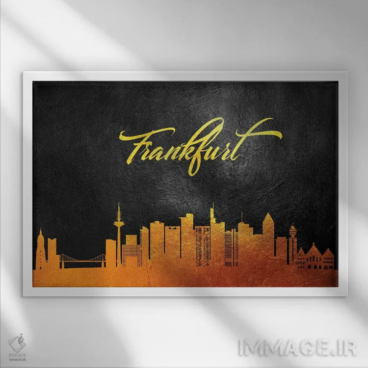 تابلو خط افق طلایی فرانکفورت آلمان اثر آدریان بالدُوینو - نمای قابدار سفید