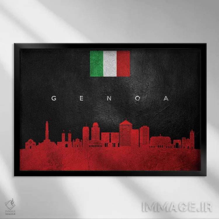 تابلو خط افق جنوا ایتالیا اثر آدریان بالدُوینو - نمای قابدار مشکی