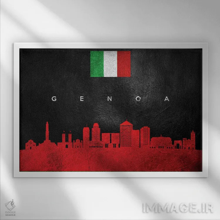 تابلو خط افق جنوا ایتالیا اثر آدریان بالدُوینو - نمای قابدار سفید