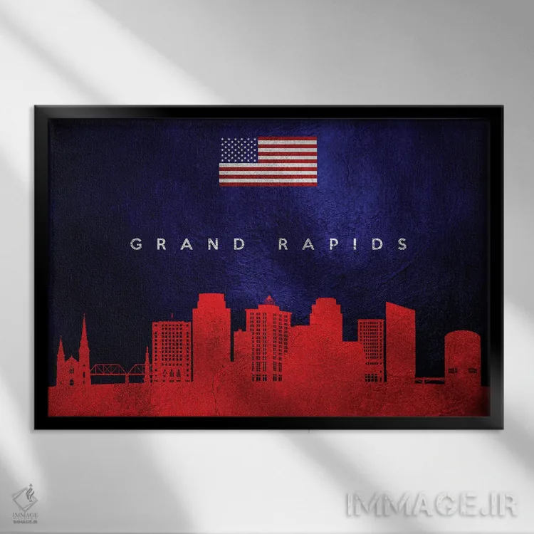 تابلو خط افق گرند رپیدز میشیگان اثر آدریان بالدُوینو - نمای قابدار مشکی
