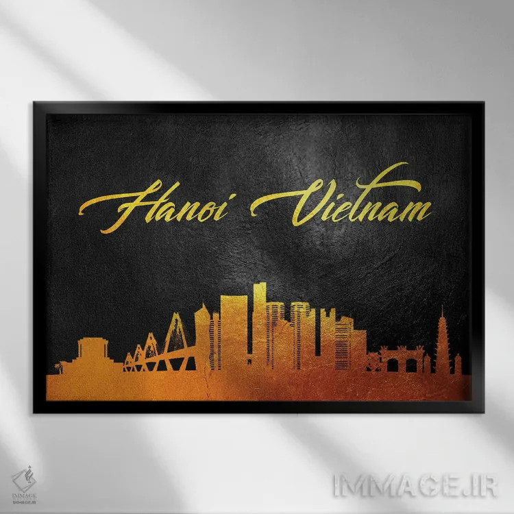 تابلو خط افق طلایی هانوی ویتنام اثر آدریان بالدُوینو - نمای قابدار مشکی