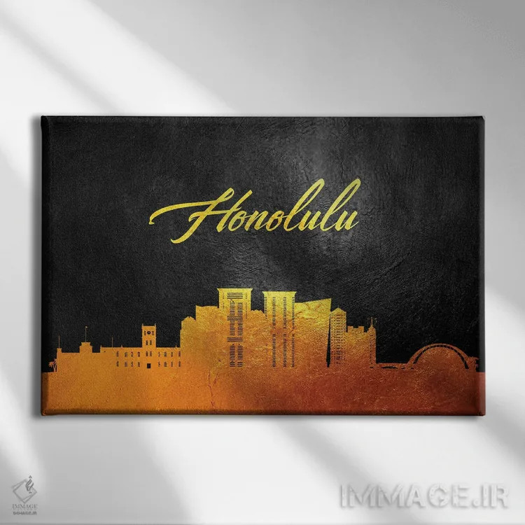 تابلو خط افق طلایی هونولولو، هاوایی اثر آدریان بالدُوینو - نمای روبهرو روی دیوار