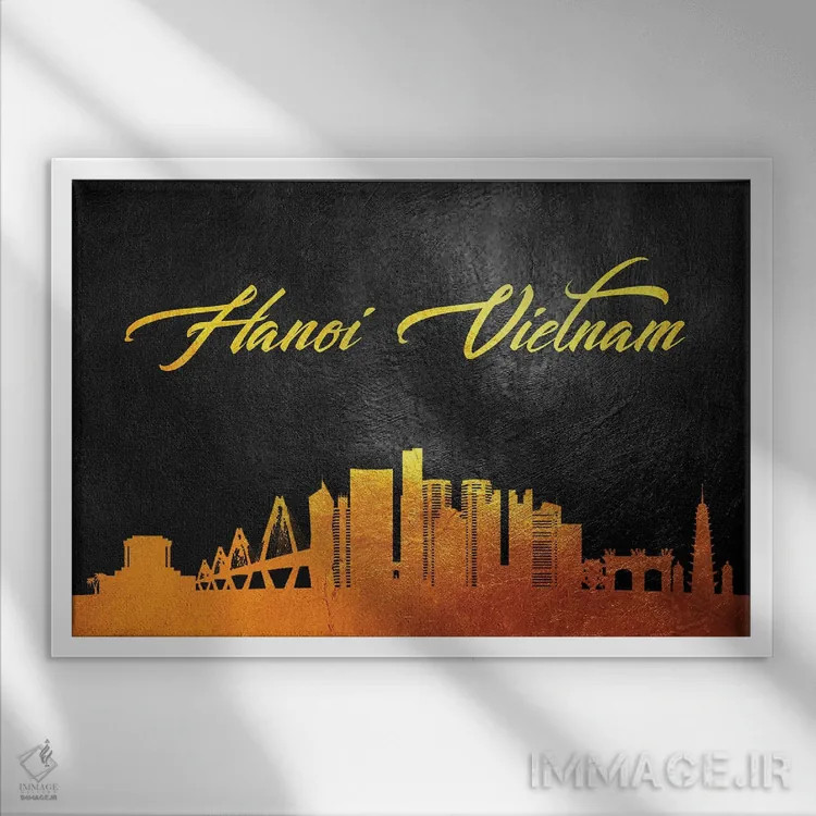 تابلو خط افق طلایی هانوی ویتنام اثر آدریان بالدُوینو - نمای قابدار سفید