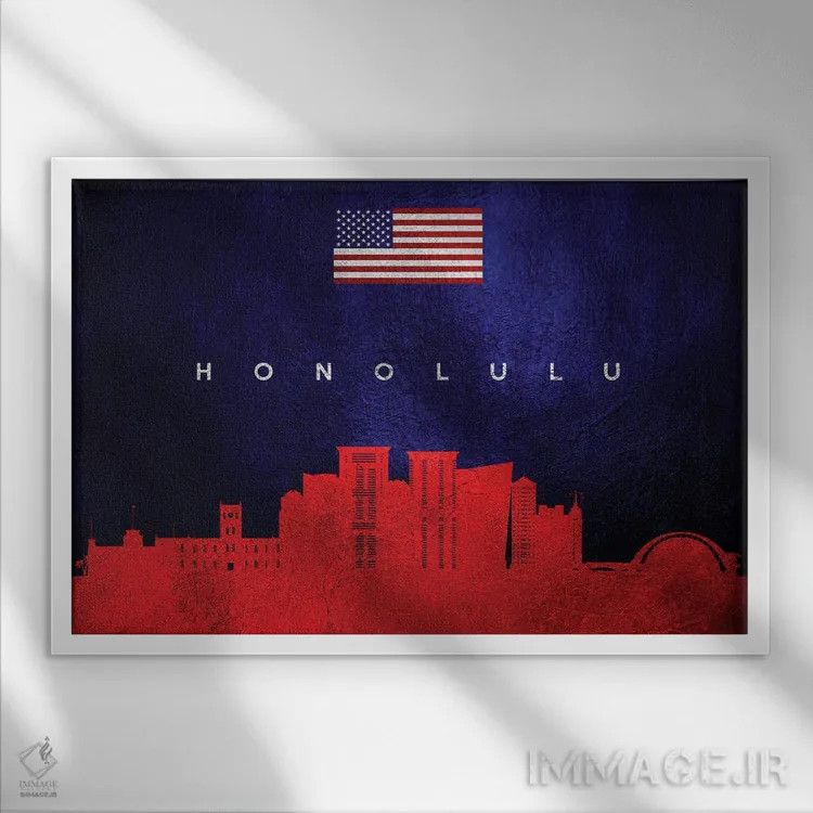 تابلو خط افق شهر هونولولو، هاوایی اثر آدریان بالدُوینو - نمای قابدار سفید