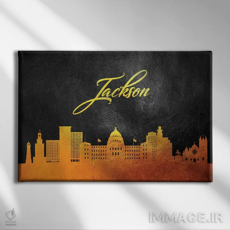 تابلو خط افق طلایی جکسون، میسیسیپی اثر آدریان بالدُوینو - نمای روبهرو روی دیوار