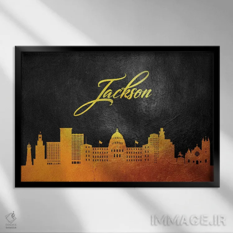 تابلو خط افق طلایی جکسون، میسیسیپی اثر آدریان بالدُوینو - نمای قابدار مشکی