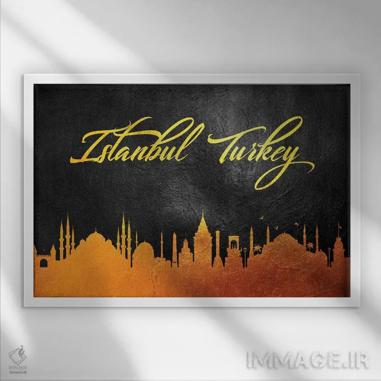 تابلو خط افق طلایی استانبول، ترکیه اثر آدریان بالدُوینو - نمای قابدار سفید