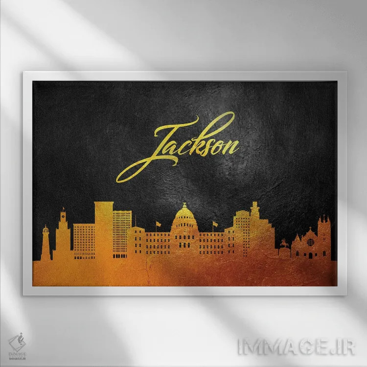 تابلو خط افق طلایی جکسون، میسیسیپی اثر آدریان بالدُوینو - نمای قابدار سفید