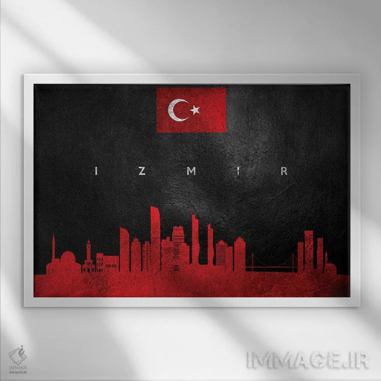 تابلو خط افق شهر ازمیر، ترکیه اثر آدریان بالدُوینو - نمای قابدار سفید