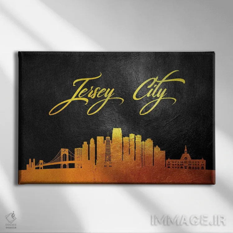 تابلو خط افق طلایی جرسیسیتی، نیوجرسی اثر آدریان بالدُوینو - نمای روبهرو روی دیوار