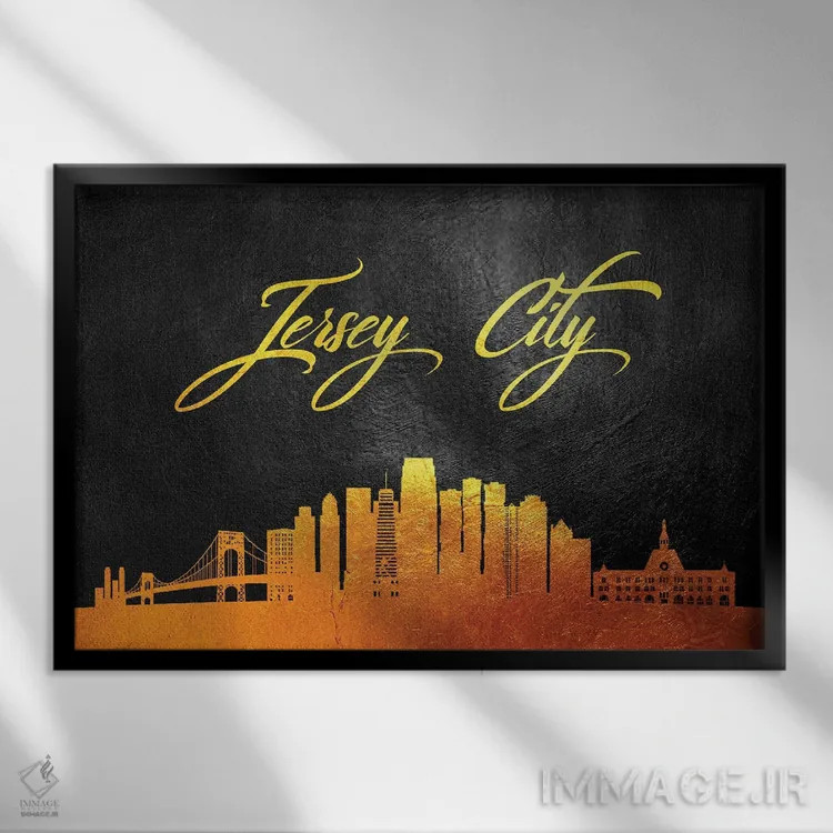 تابلو خط افق طلایی جرسیسیتی، نیوجرسی اثر آدریان بالدُوینو - نمای قابدار مشکی