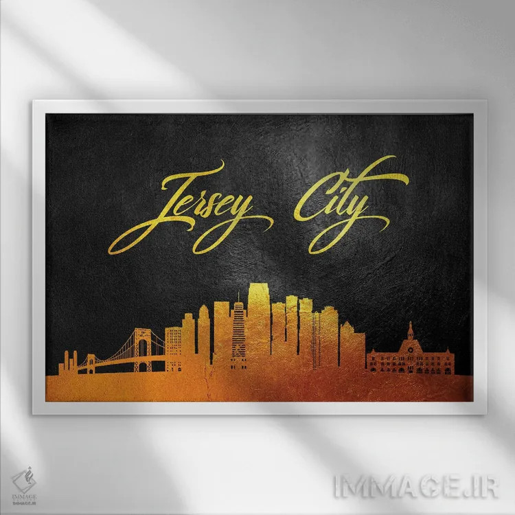 تابلو خط افق طلایی جرسیسیتی، نیوجرسی اثر آدریان بالدُوینو - نمای قابدار سفید