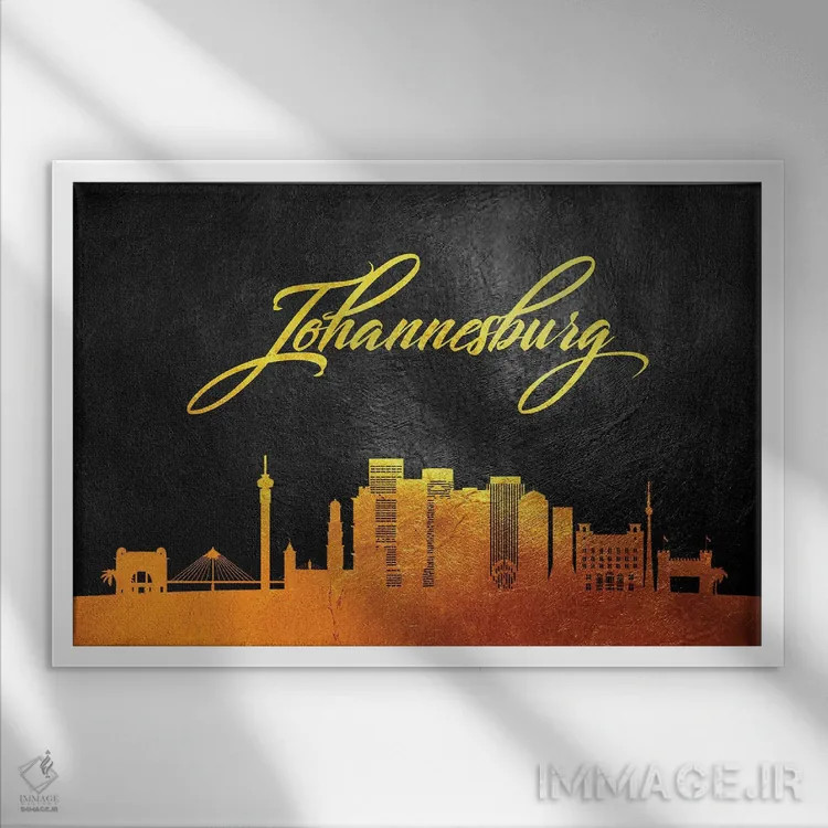 تابلو خط افق طلایی ژوهانسبورگ، آفریقای جنوبی اثر آدریان بالدُوینو - نمای قابدار سفید