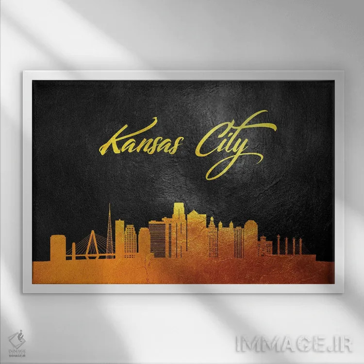 تابلو خط افق طلایی کانزاسسیتی، میزوری اثر آدریان بالدُوینو - نمای قابدار سفید