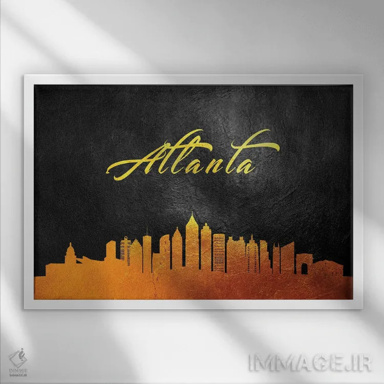 تابلو خط افق طلایی آتلانتا، جورجیا اثر آدریان بالدُوینو - نمای قابدار سفید