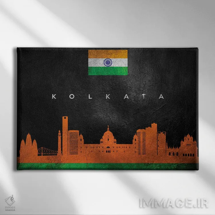 تابلو خط افق شهر کلکته، هند اثر آدریان بالدُوینو - نمای روبهرو روی دیوار