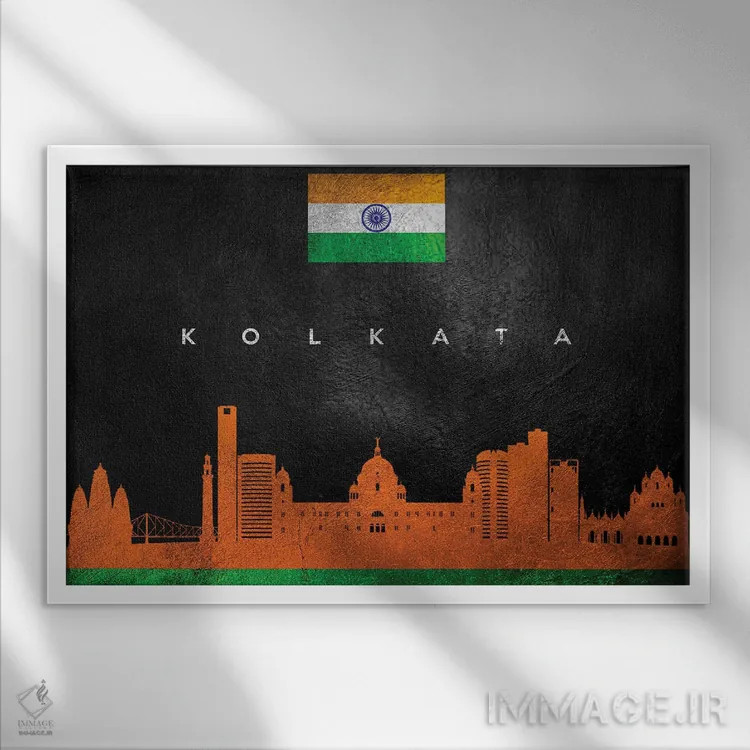 تابلو خط افق شهر کلکته، هند اثر آدریان بالدُوینو - نمای قابدار سفید