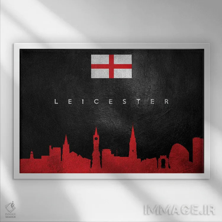 تابلو خط افق شهر لستر، انگلستان اثر آدریان بالدُوینو - نمای قابدار سفید