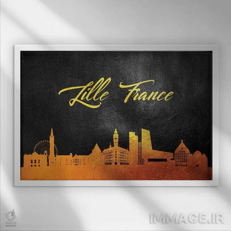 تابلو خط افق طلایی لیل، فرانسه اثر آدریان بالدُوینو - نمای قابدار سفید