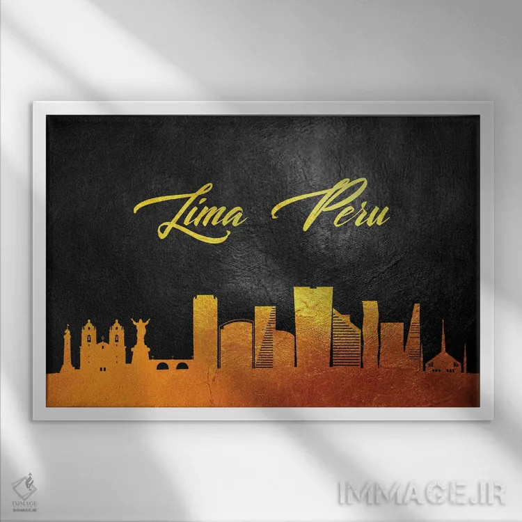 تابلو خط افق طلایی لیما، پرو اثر آدریان بالدُوینو - نمای قابدار سفید