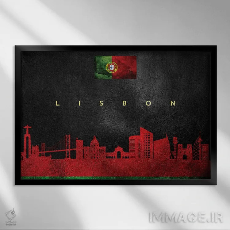 تابلو خط افق شهر لیسبون، پرتغال اثر آدریان بالدُوینو - نمای قابدار مشکی