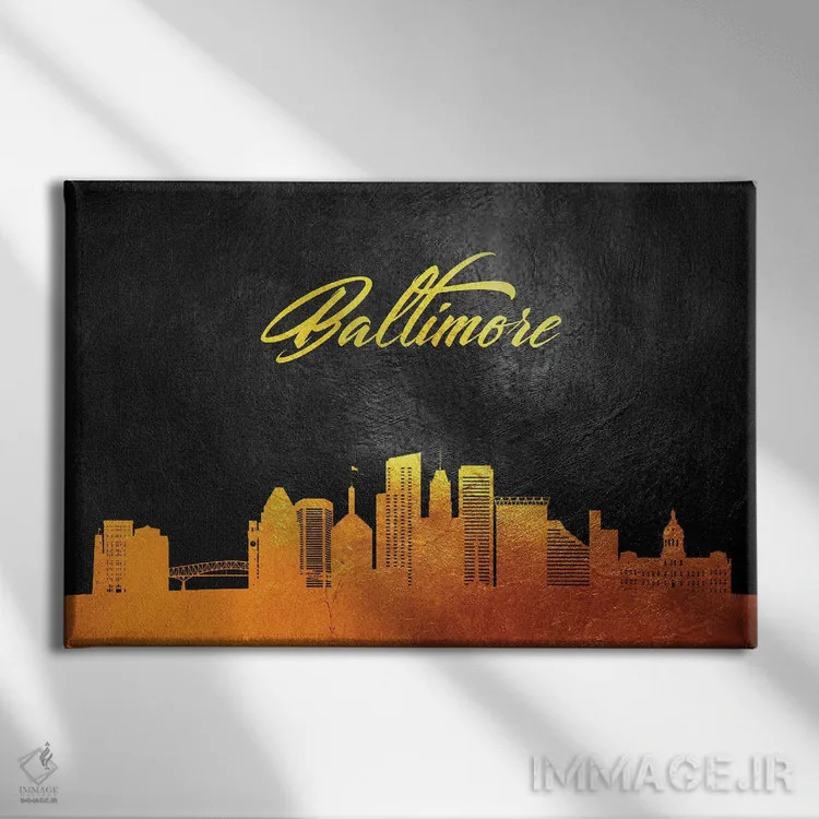 تابلو خط افق طلایی بالتیمور، مریلند اثر آدریان بالدُوینو - نمای روبهرو روی دیوار