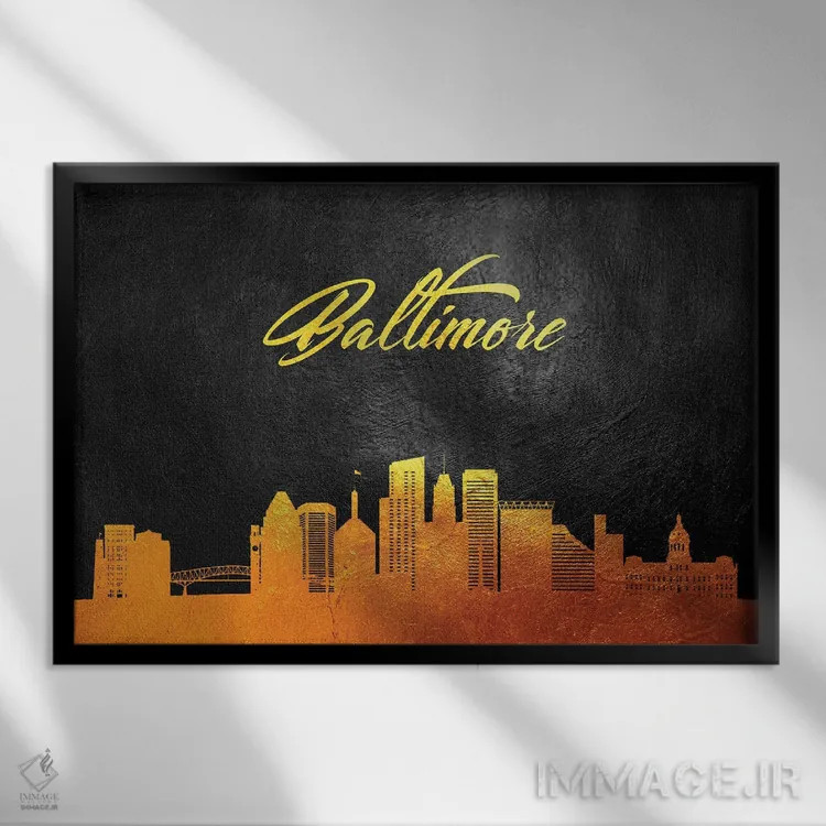 تابلو خط افق طلایی بالتیمور، مریلند اثر آدریان بالدُوینو - نمای قابدار مشکی