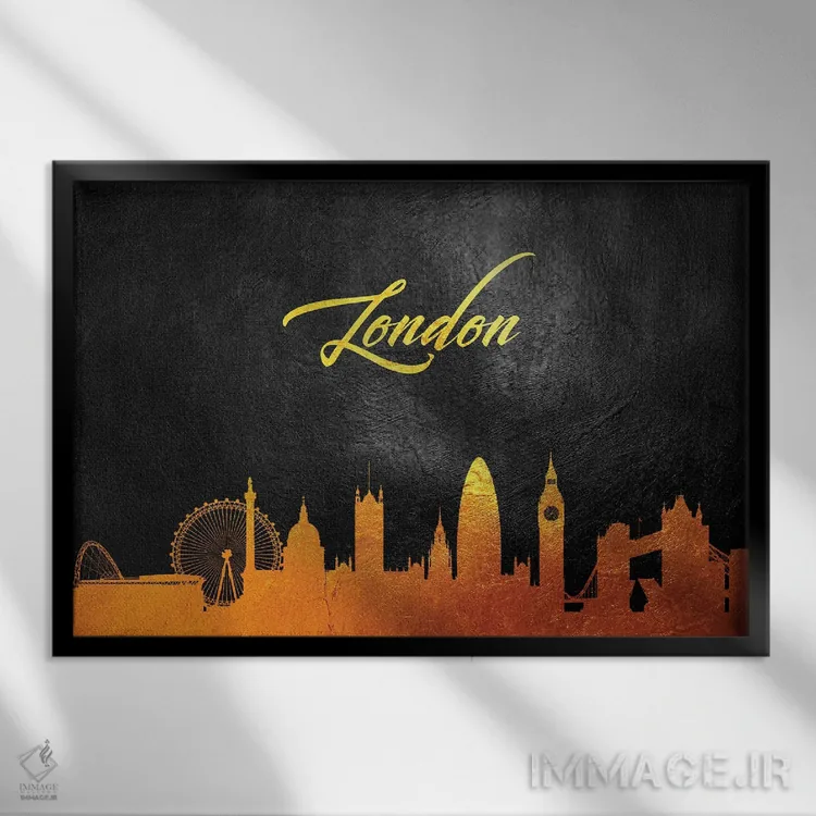 تابلو خط افق طلایی لندن، انگلستان اثر آدریان بالدُوینو - نمای قابدار مشکی
