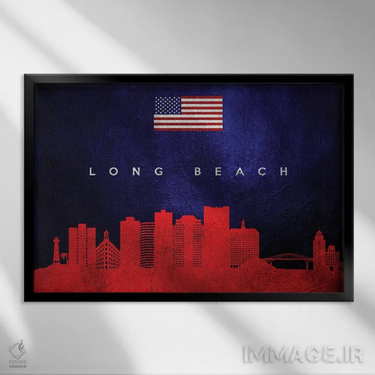 تابلو خط افق لانگ بیچ کالیفرنیا اثر آدریان بالدُوینو - نمای قابدار مشکی