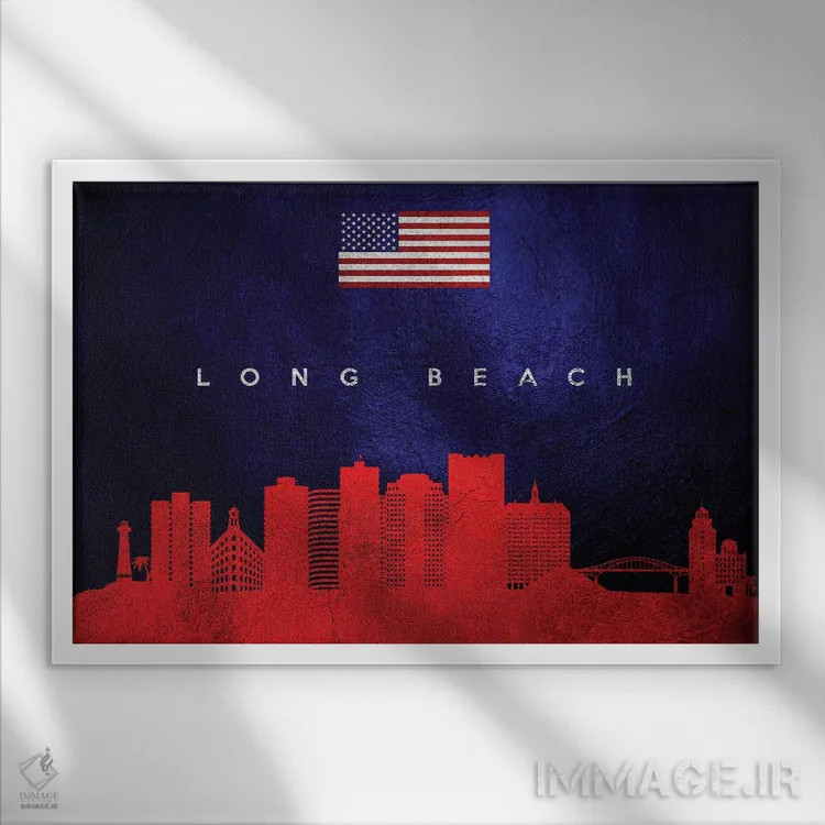 تابلو خط افق لانگ بیچ کالیفرنیا اثر آدریان بالدُوینو - نمای قابدار سفید