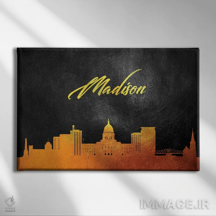 تابلو خط افق طلایی مدیسون ویسکانسین اثر آدریان بالدُوینو - نمای روبهرو روی دیوار