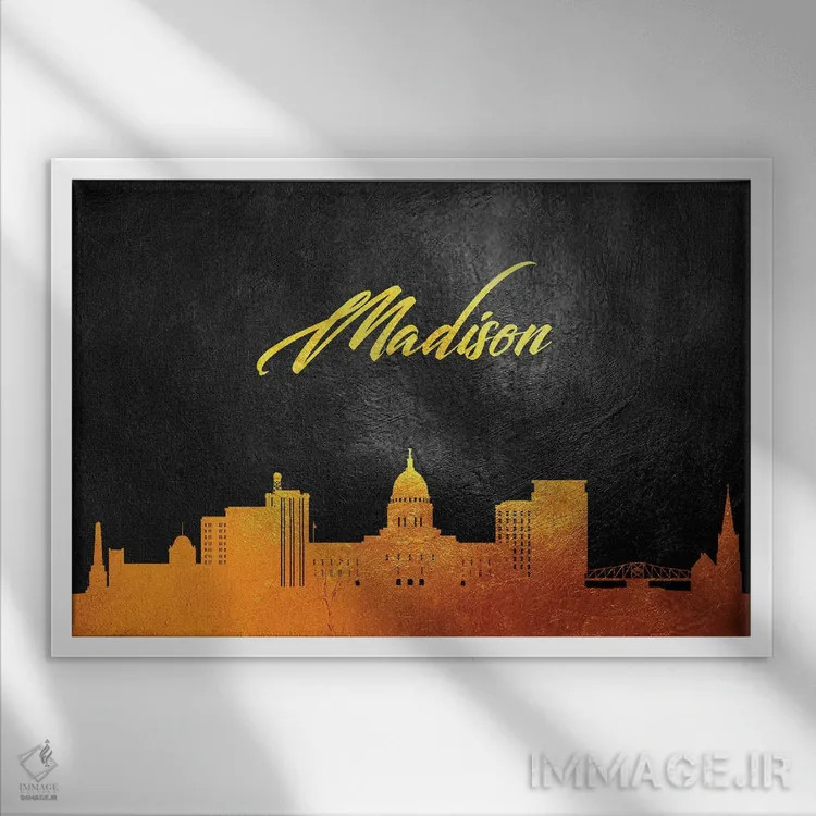 تابلو خط افق طلایی مدیسون ویسکانسین اثر آدریان بالدُوینو - نمای قابدار سفید