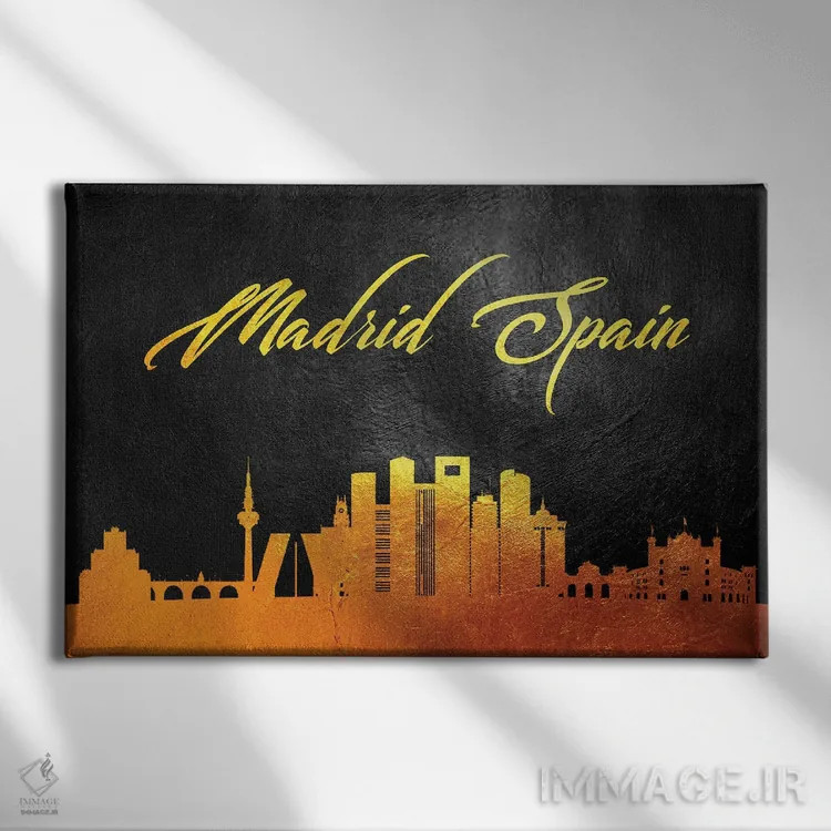 تابلو خط افق طلایی مادرید اسپانیا اثر آدریان بالدُوینو - نمای روبهرو روی دیوار