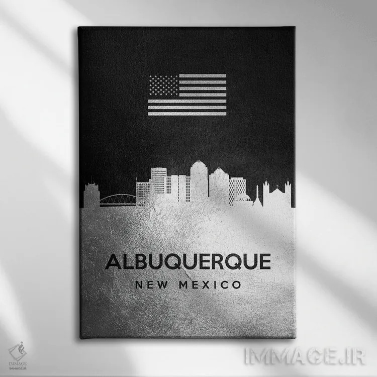 تابلو خط افق نقرهای آلبوکرکی نیومکزیکو اثر آدریان بالدُوینو - نمای روبهرو روی دیوار