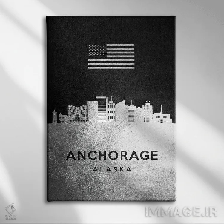 تابلو خط افق نقرهای انکوریج آلاسکا اثر آدریان بالدُوینو - نمای روبهرو روی دیوار