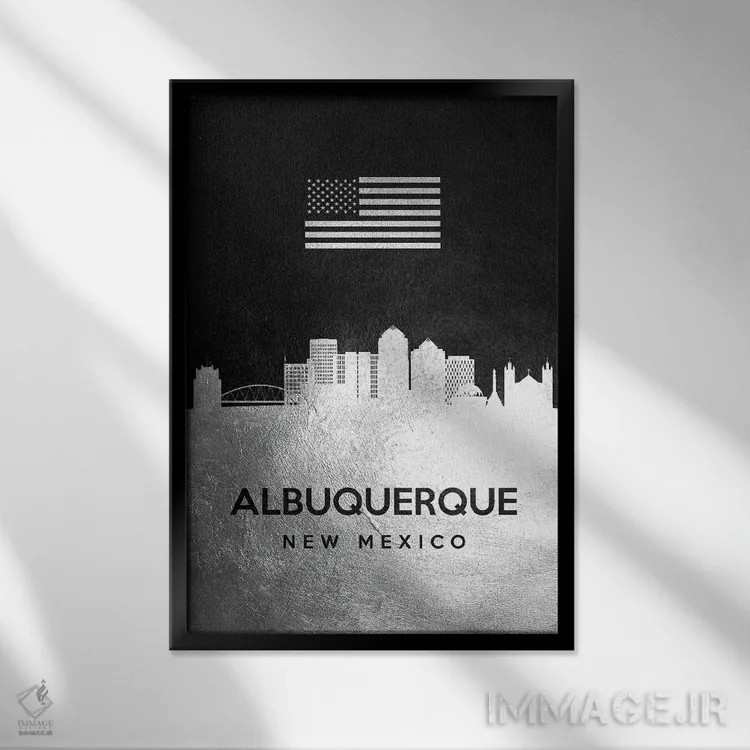 تابلو خط افق نقرهای آلبوکرکی نیومکزیکو اثر آدریان بالدُوینو - نمای قابدار مشکی