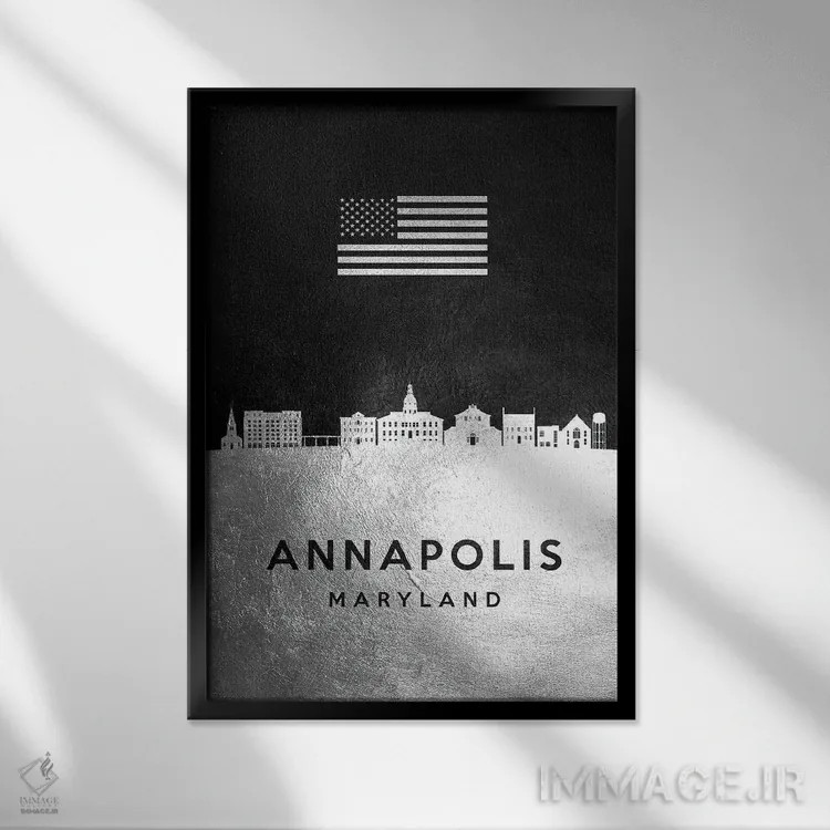 تابلو خط افق نقرهای آناپولیس مریلند اثر آدریان بالدُوینو - نمای قابدار مشکی