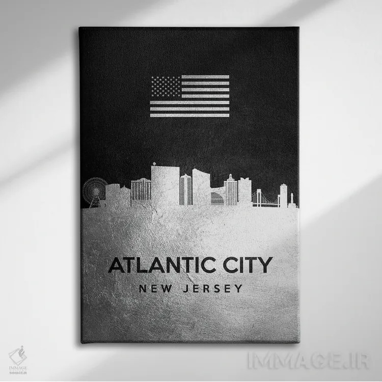 تابلو خط افق نقرهای آتلانتیک سیتی نیوجرسی اثر آدریان بالدُوینو - نمای روبهرو روی دیوار